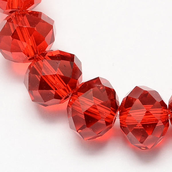 

PandaHall Handmade Imitate Austrian Crystal Faceted Rondelle Glass Beads, Red, 12x8mm, Hole: 1mm, about 72pcs/strand Glass Rondelle Red