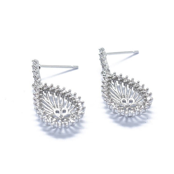 

PandaHall Brass Stud Earring Findings, with Micro Pave Cubic Zirconia, For Half Drilled Beads, Teardrop, Clear, Platinum, 25mm, Pin: 0.6mm...