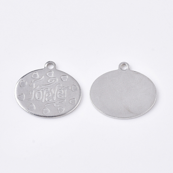

PandaHall Valentine's Day Theme, 201 Stainless Steel Pendants, Oval with Heart Word Forever, Antique Silver, 15x17x1mm, Hole: 1.4mm 201...