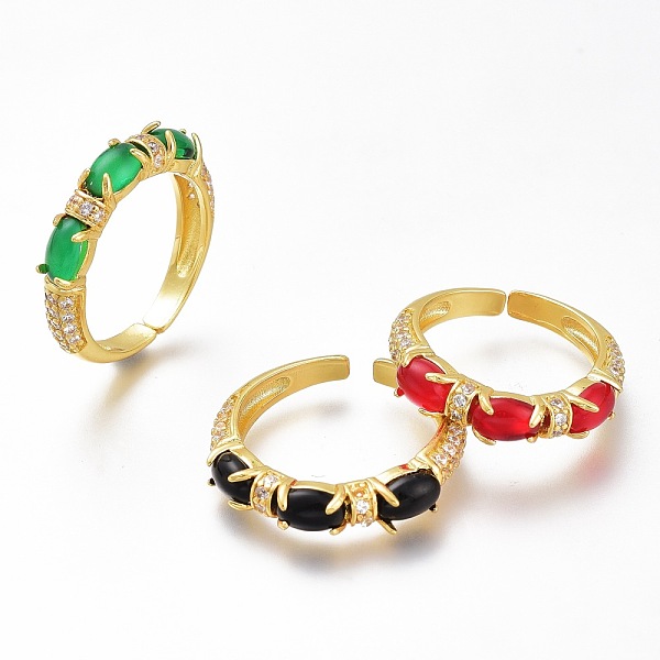 

PandaHall Adjustable Brass Micro Pave Cubic Zirconia Cuff Rings, Open Rings, Long-Lasting Plated, Oval, Golden, Mixed Color, US Size 7..., Multicolor