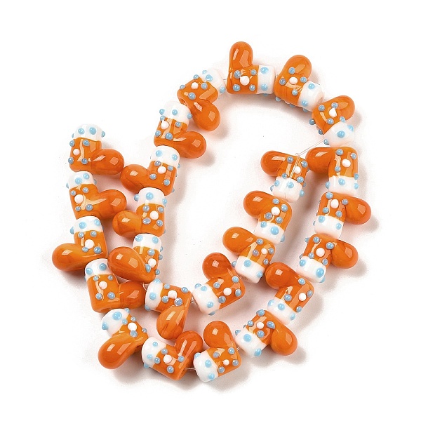 Handmade Lampwork Bumpy Beads Strands, Boot, Dark Orange, 12-13.5x12.5-14x9.5-10mm, Hole: 1.5mm, about 25pcs/strand, 12.72''(32.3cm)