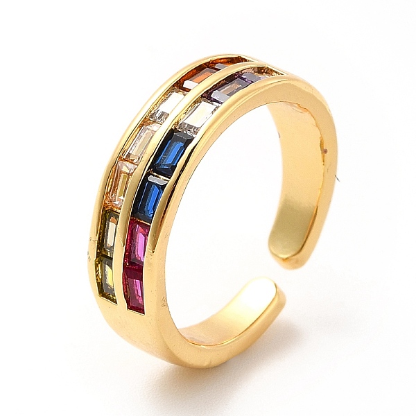 

PandaHall Colorful Cubic Zirconia Rectangle Open Cuff Ring, Brass Jewelry for Women, Real 18K Gold Plated, US Size 6 1/2(16.9mm) Brass+Cubic...