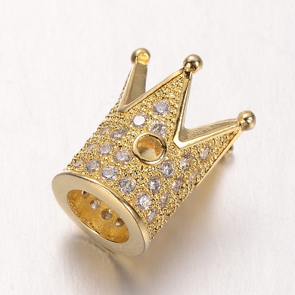 

PandaHall Large Hole Crown Brass Micro Pave Cubic Zirconia European Beads, Golden, 12x8mm, Hole: 5mm and 1.5mm Brass+Cubic Zirconia Crown