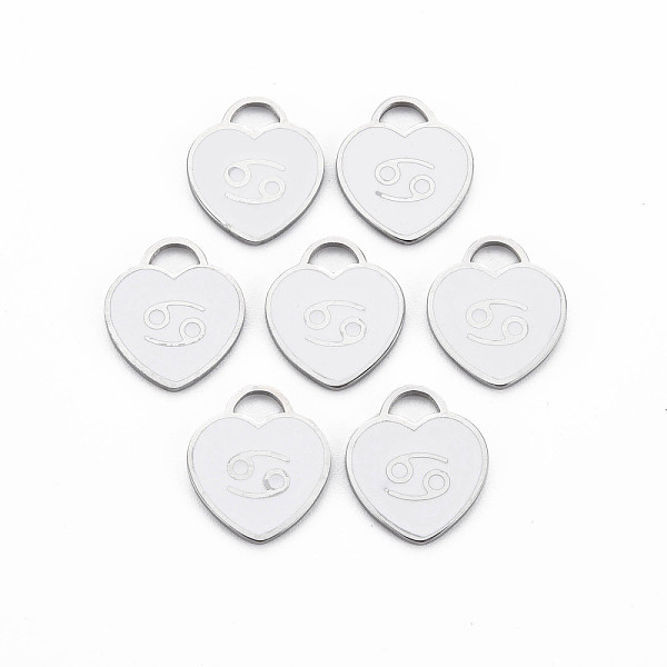

PandaHall 304 Stainless Steel Pendants, with Enamel, Heart with 12 Constellations, Cancer, 16.5x14.5x1.5mm, Hole: 3x3.5mm Stainless..., White
