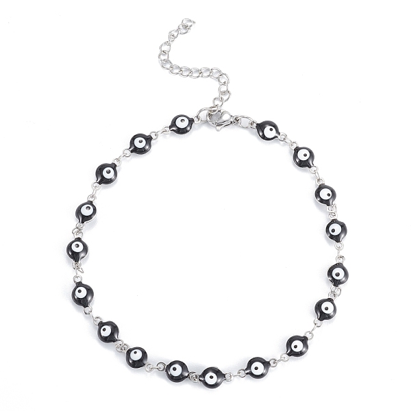 

PandaHall 304 Stainless Steel Anklets, with Enamel and Lobster Claw Clasps, Evil Eye, Black, Stainless Steel Color, 9-5/8 inch(24.5cm)....