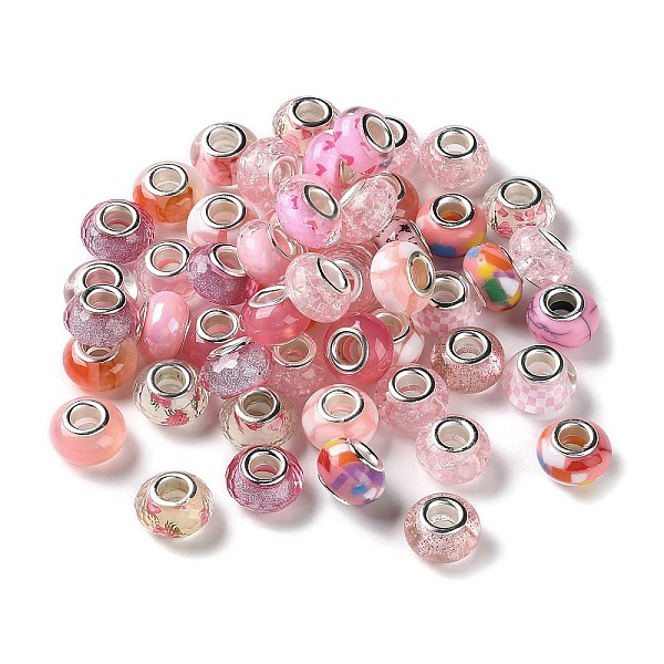

PandaHall Resin European Beads, with Platinum Plated Brass Core, Rondelle, Pink, 13.5x9mm, Hole: 5mm Resin+Brass Core Rondelle Pink