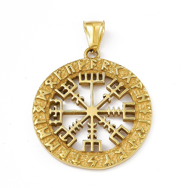 

PandaHall Ion Plating(IP) 304 Stainless Steel Manual Polishing Pendants, Flat Round with Vegvisir Charm, Antique Golden, 40.5x36.5x2.5mm...