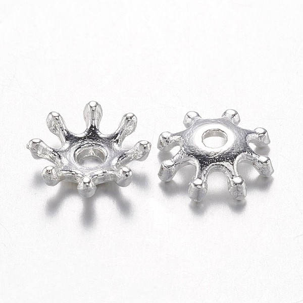 

PandaHall Alloy Bead Caps, Cadmium Free & Lead Free, Flower, Multi-Petal, Silver Color Plated, 8x2.5mm, Hole: 1.5mm Alloy