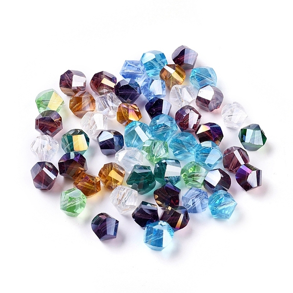 

PandaHall Electroplate Glass Beads, AB Color Plated, Faceted, Twist, Mixed Color, 8x8x8mm, Hole: 1mm Glass Twist Multicolor