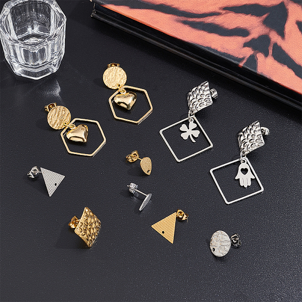 

PandaHall DICOSMETIC 32Pcs 4 Styles 2 Colors Stainless Steel Stud Earring Findings Textured/Teardrop/Square/Triangle Plated Stud Earring...