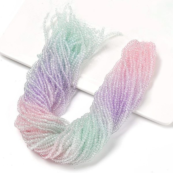 

PandaHall Transparent Painted Glass Beads Strands, Faceted, Rondelle, Colorful, 2.6x2.5mm, Hole: 0.5mm, about 130pcs/strand, 12.99''(33cm)...