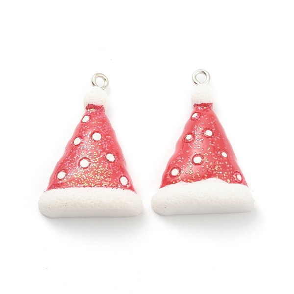 

PandaHall Resin Pendants, for Christmas Festival, with Platinum Iron Peg Bail, Glitter Powder, Christmas Hat, Red, 31x21x8mm, Hole: 2mm...