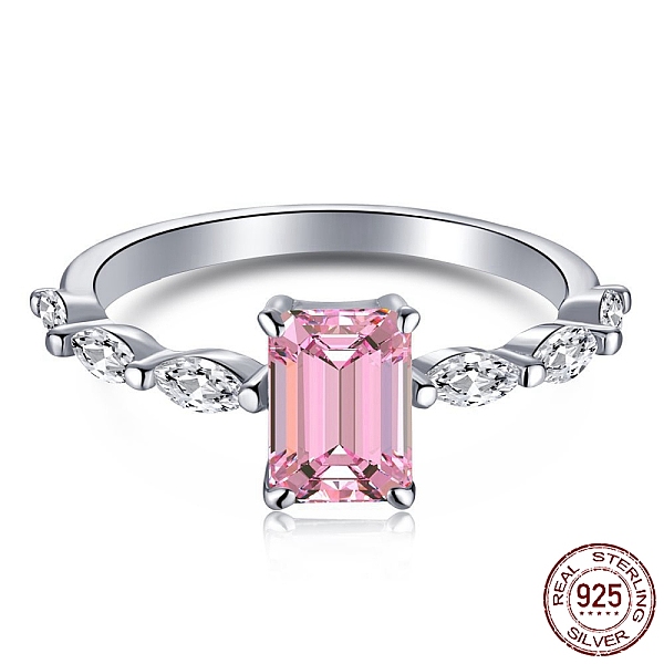 

PandaHall Rhodium Plated 925 Sterling Silver Finger Rings, Birthstone Ring, with 5A Cubic Zirconia Rectangle for Women, Real Platinum Plated...