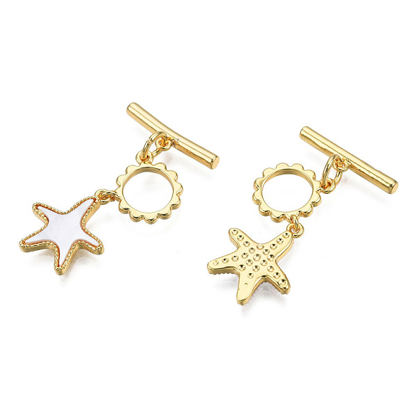 

PandaHall Brass Toggle Clasps, with Natural Shells, Real 18K Gold Plated, Nickel Free, Starfish, Creamy White, 29~30mm, Starfish...