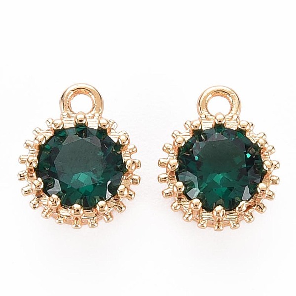 

PandaHall Brass Micro Pave Cubic Zirconia Charms, Nickel Free, Real 18K Gold Plated, Faceted Flat Round, Sea Green, 9x7x4mm, Hole: 1.2mm...