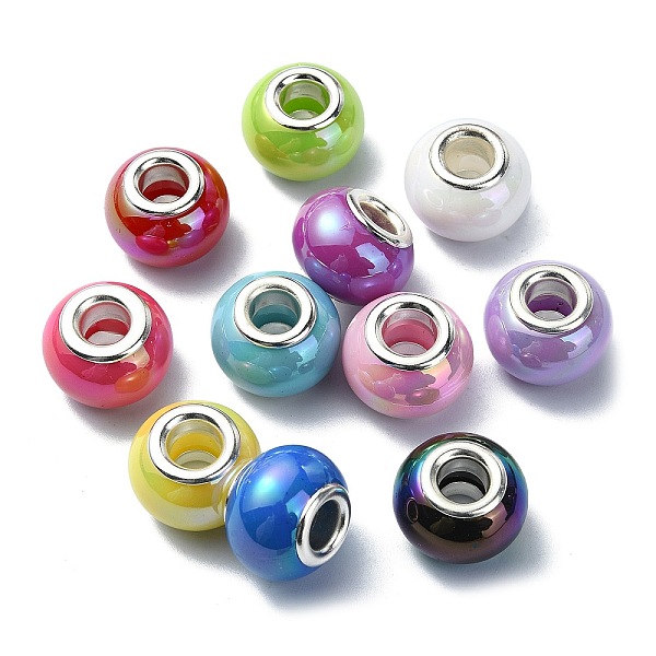 

PandaHall Opaque Acrylic European Beads, with Stainless Steel Core,Large Hole Beads, AB Color, Mixed Color, 14x10mm, Hole: 5mm Acrylic Flat..., Multicolor