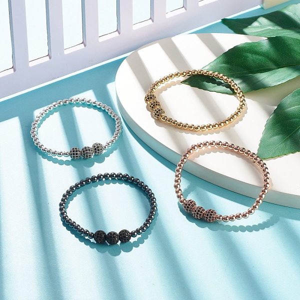 

PandaHall 4Pcs 4 Color Synthetic Hematite Round Beaded Stretch Bracelets Set with Cubic Zirconia, Gemstone Jewelry for Women, Mixed Color...