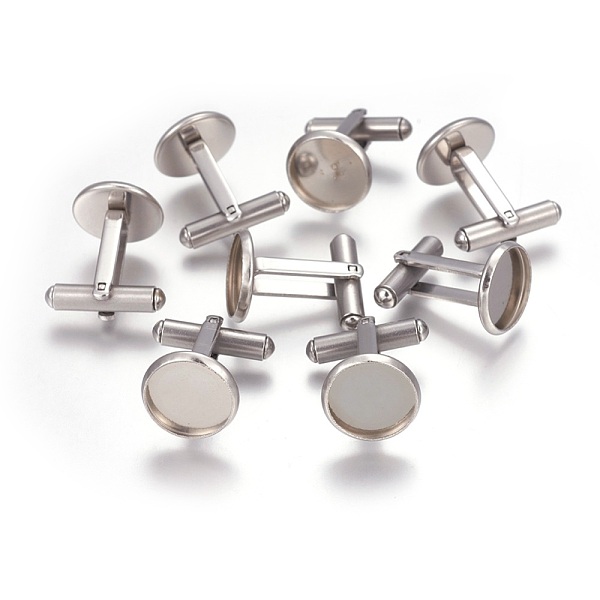 

PandaHall 201 Stainless Steel Cuff Settings, Cufflink Finding Cabochon Settings for Apparel Accessorie, Flat Round, Stainless Steel Color...