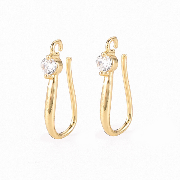 

PandaHall Brass Micro Pave Clear Cubic Zirconia Earring Hooks, with Horizontal Loop, Nickel Free, Real 18K Gold Plated, 17x2.5mm, Hole...