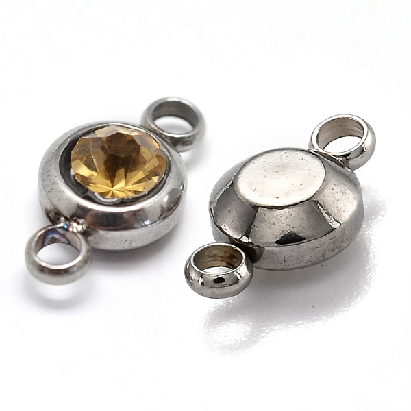 

PandaHall Flat Round 304 Stainless Steel Cubic Zirconia Links, Stainless Steel Color, Camel, 12x6.5x4mm, Hole: 2mm Cubic Zirconia Flat Round..., Brown
