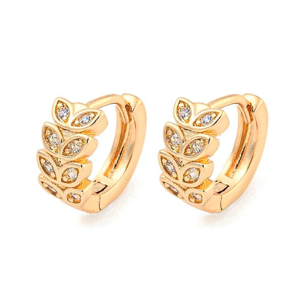 

PandaHall Brass Micro Pave Cubic Zirconia Hoop Earrings, Leaf, Light Gold, 11.5x6mm Brass Leaf Clear