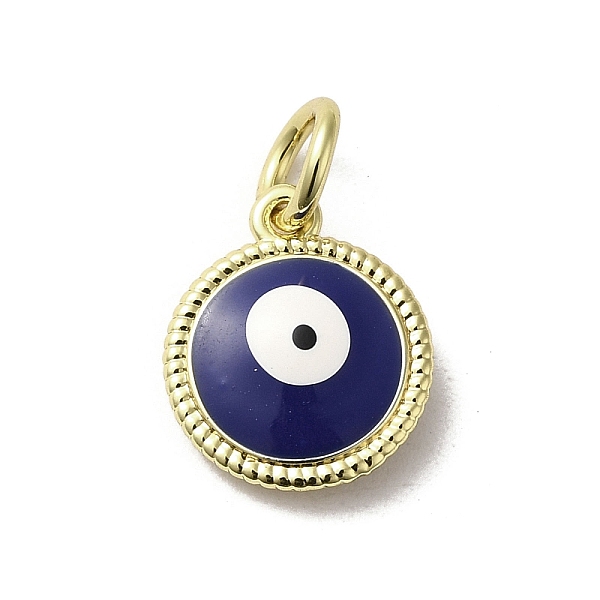 

PandaHall Brass Enamel Charms, with Jump Ring, Real 18K Gold Plated, Flat Round with Evil Eye Charm, Midnight Blue, 13.5x11.5x3.7mm, Hole...