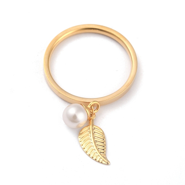 

PandaHall Dual-use Items, 304 Stainless Steel Finger Rings or Pendants, with Plastic Round Beads, Leaf, White, Golden, US Size 7(17.3mm) 304...