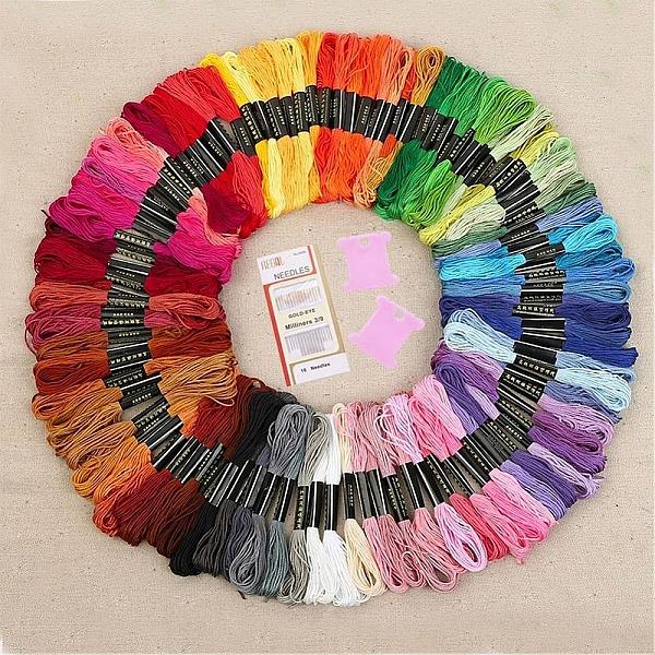 PandaHall Embroidery Starter Kit, Cross Stitch Tool, 150 Colors Embroidery Threads, 1 Bag Neddles, 2PCS Thread Winding Boards, Mixed Color...