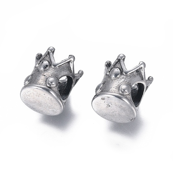 

PandaHall 304 Stainless Steel European Beads, Large Hole Beads, Crown, Antique Silver, 10.5x9mm, Hole: 4.5mm 304 Stainless Steel Crown
