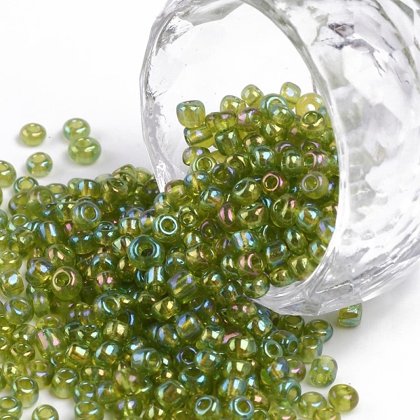 

PandaHall 8/0 Round Glass Seed Beads, Transparent Colours Rainbow, Round Hole, Green Yellow, 8/0, 3mm, Hole: 1mm, about 1111pcs/50g, 50g/bag...