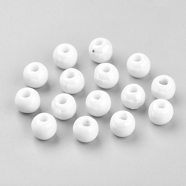 

PandaHall Pearlized Round White Handmade Porcelain Ceramic Beads, 8mm, Hole: 2mm Porcelain Round White