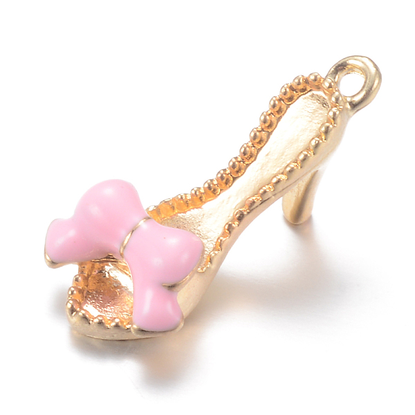

PandaHall Alloy Enamel Pendants, High-heeled Shoes, Light Gold, Pearl Pink, 21.5x10x10mm, Hole: 1.5mm Alloy+Enamel Shoes Pink