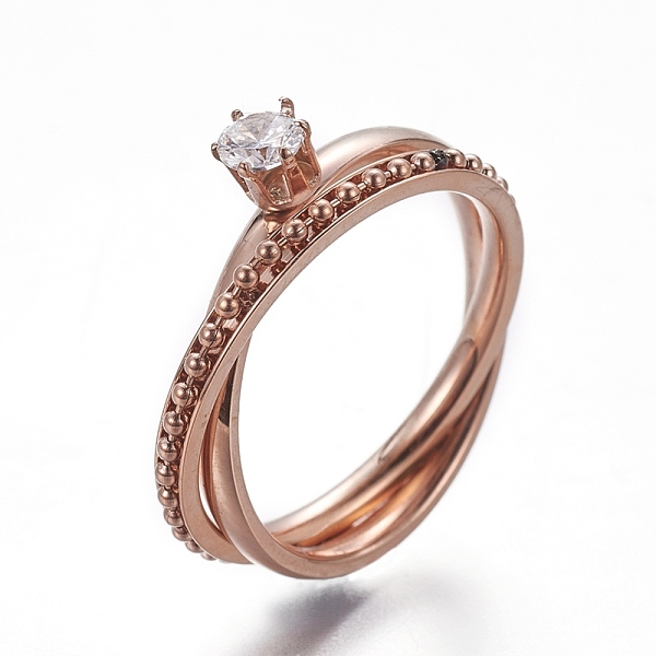 

PandaHall 304 Stainless Steel Finger Rings, with Cubic Zirconia, Rose Gold, Size 6~9, 16~19mm Stainless Steel+Cubic Zirconia Clear