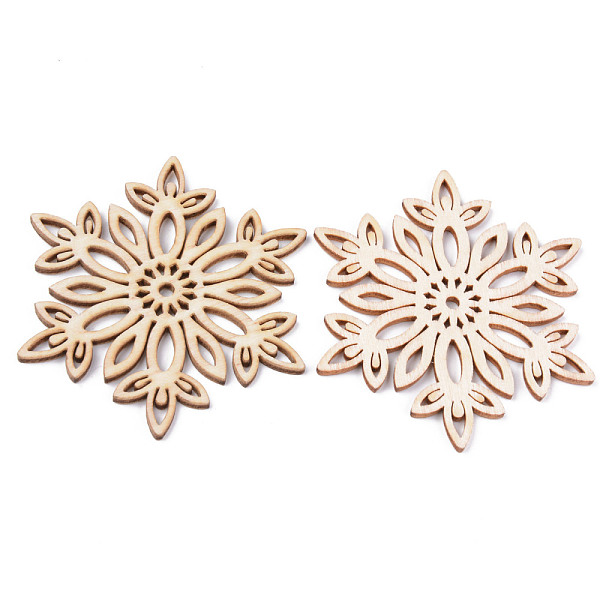 

PandaHall Undyed Natural Wooden Big Pendants, Laser Cut, Snowflake, Antique White, 69x59.5x2.5mm, Hole: 3mm Wood Snowflake