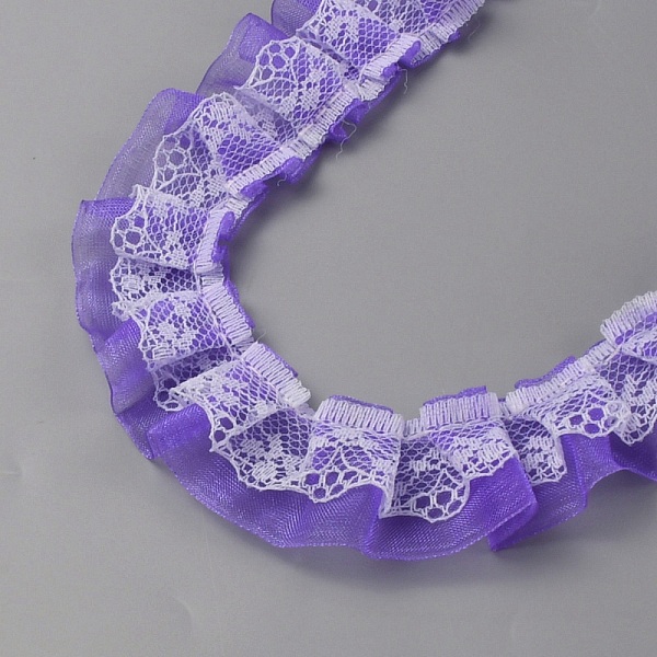 

PandaHall Double Layers Polyester Lace Trim, Pleated Ribbon, for Garment Accessories, Purple, 1~1-1/8 inch(25~28mm) Polyester Purple