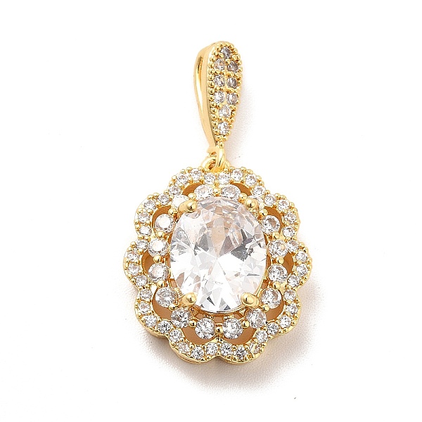 

PandaHall Brass Micro Pave Clear Cubic Zirconia Pendants, with Glass, Flower, Real 18K Gold Plated, 29mm, Hole: 5.5x2mm Brass+Glass Flower