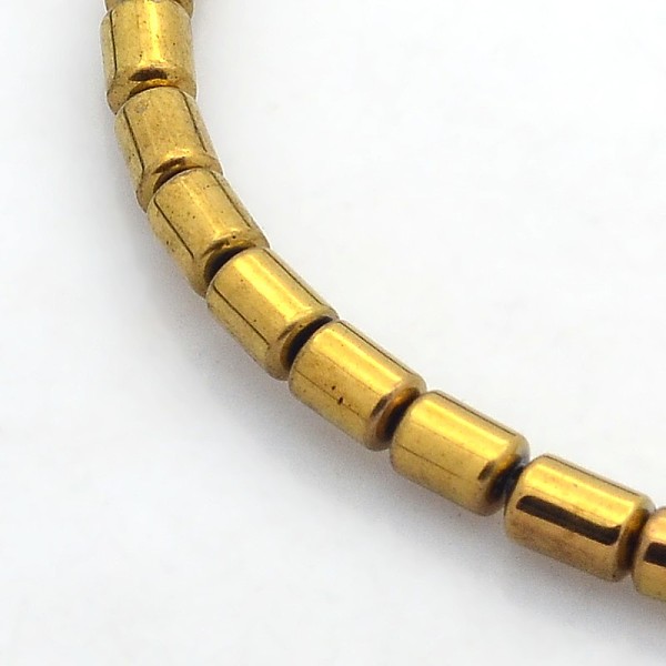 

PandaHall Electroplate Non-magnetic Synthetic Hematite Beads Strands, Column, Golden Plated, 5x4mm, Hole: 1mm, about 75pcs/strand, 15.7 inch...