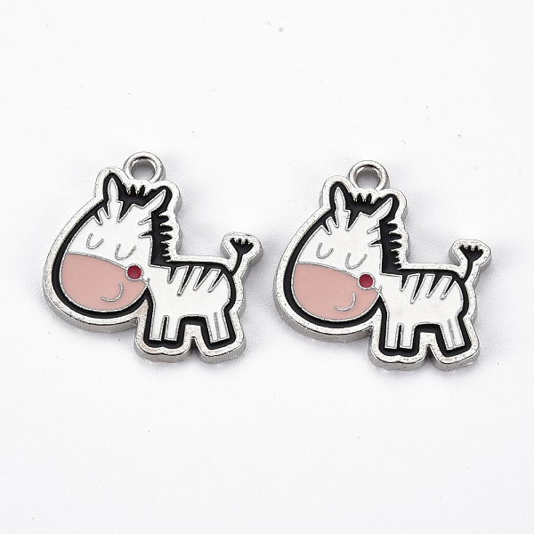 

PandaHall Rack Plating Alloy Enamel Pendants, Cadmium Free & Lead Free, Platinum, Donkey, White, 26x26x2mm, Hole: 2mm Alloy+Enamel Other...