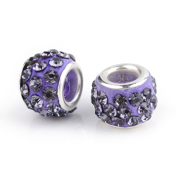 

PandaHall Polymer Clay Rhinestone European Beads, Large Hole Beads, Rondelle, with Silver Color Plated Brass Cores, Tanzanite, 10~12x7~8mm..., Purple