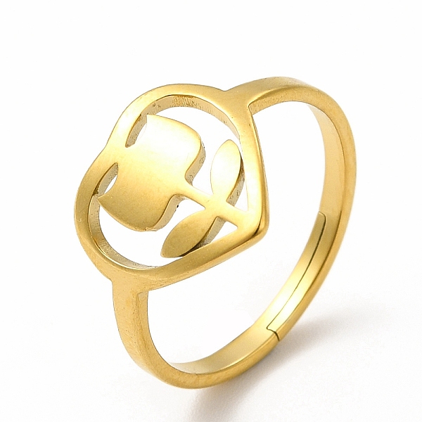 

PandaHall Ion Plating(IP) 304 Stainless Steel Heart with Flower Adjustable Ring for Women, Real 18K Gold Plated, US Size 6(16.5mm) 304...
