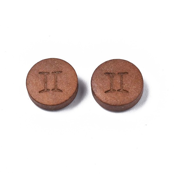 

PandaHall Laser Engraved Wood Beads, Flat Round with 12 Constellations, Dyed, Camel, Gemini, 12x4mm, Hole: 1.6mm Wood Gemini