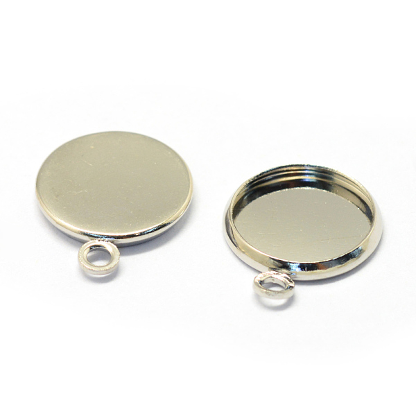 

PandaHall Iron Pendant Cabochon Settings, Plain Edge Bezel Cups, Flat Round, Platinum, Tray: 12mm, 17x14x2mm, Hole: 2mm Iron Flat Round