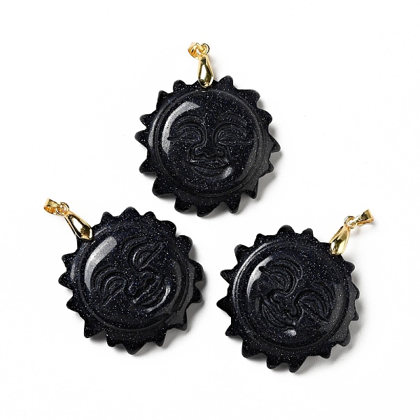 

PandaHall Synthetic Blue Goldstone Pendants, with Golden Tone Brass Findings, Lead Free & Cadmium Free, Sun with Smiling Face...