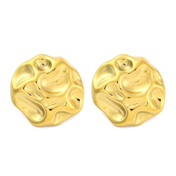 Ion Plating(IP) 304 Stainless Steel Texture Flat Round Stud Earrings