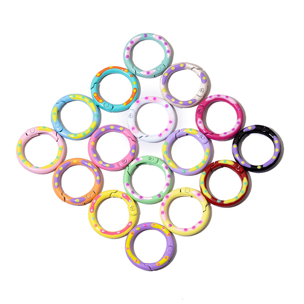 

PandaHall Spray Painted Alloy Spring Gate Ring, Polka Dot Pattern, Ring, Random Color, 25x3.7mm Alloy Multicolor
