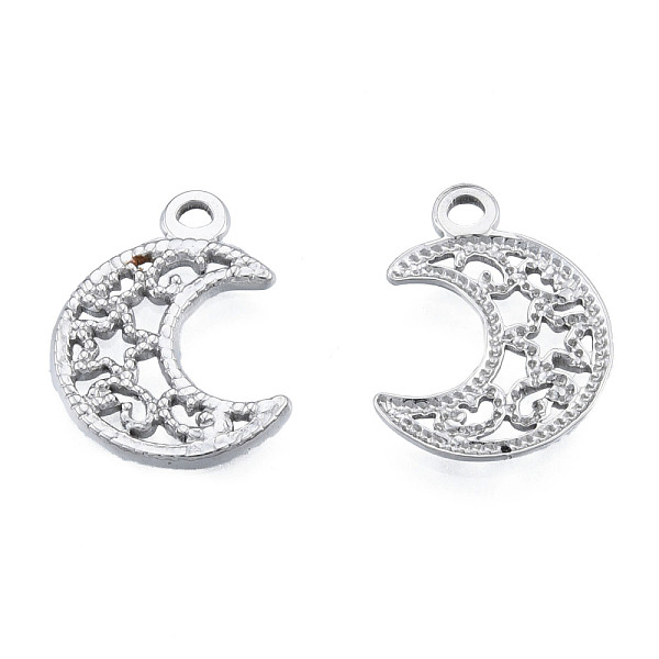 

PandaHall 201 Stainless Steel Pendants, Hollow, Moon with Star, Stainless Steel Color, 19x15x1mm, Hole: 1.8mm 201 Stainless Steel Moon