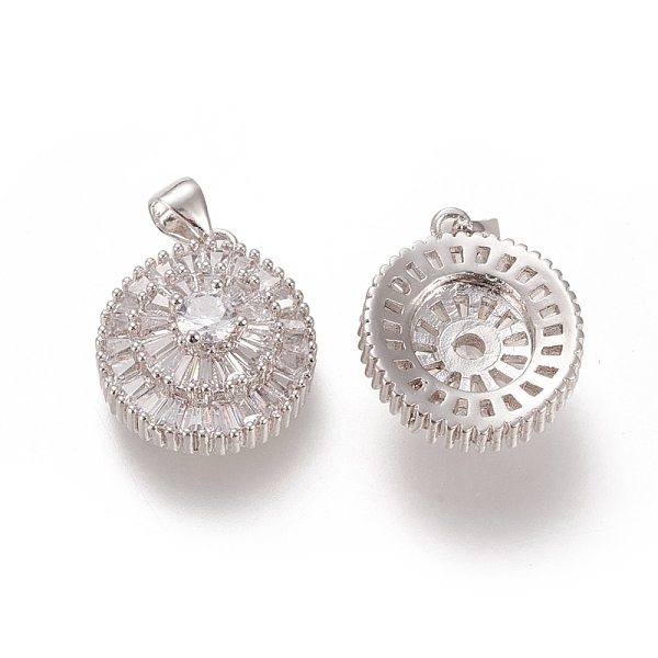 

PandaHall Brass Micro Pave Clear Cubic Zirconia Pendants, Long-Lasting Plated, Flat Round, Real Platinum Plated, 19.5x16.3x7.7mm, Hole...