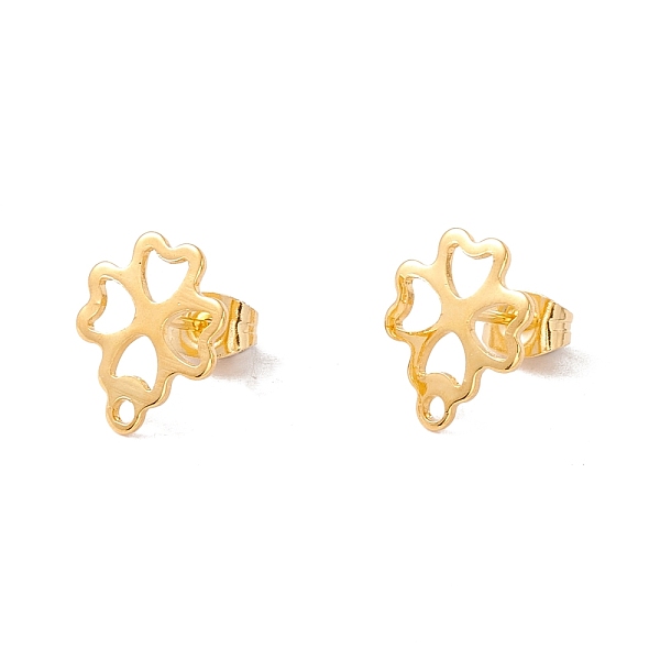 

PandaHall 201 Stainless Steel Stud Earring Findings, with 304 Stainless Steel Pins, Horizontal Loops and Ear Nuts, Clover, Real 24K Gold...