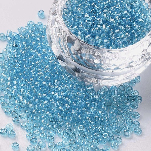

PandaHall Glass Seed Beads, Trans. Colours Lustered, Round, Light Cyan, 2mm, Hole: 1mm, 3333pcs/50g, 50g/bag, 18bags/2pounds Glass