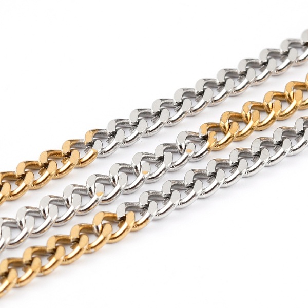 

PandaHall Two Tone 304 Stainless Steel Curb Chains, Twisted Chains, Unwelded, with Spool, Golden & Stainless Steel Color, 4x3x1.5mm, 32.8...